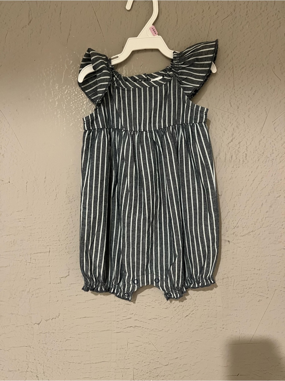 Carter's Dark Blue and White Striped Flutter-Sleeve Baby Romper